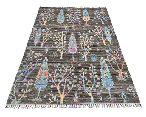 4x6 Brown Gray Khurgeen Afghan Hand Knotted Wool Area Rug